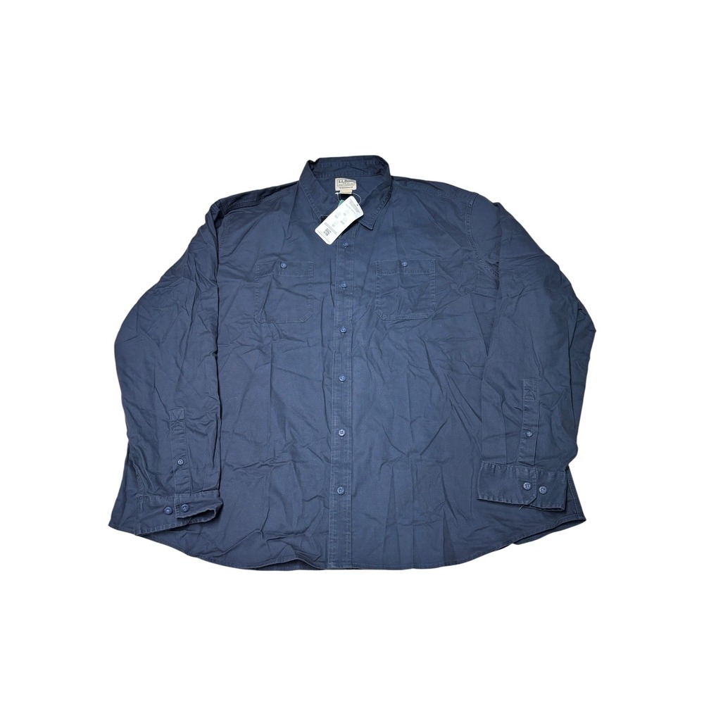 NWT LL Bean Lakewashed Camp Shirt Mens XXL Carbon Navy Long Sleeve Button‎ Down